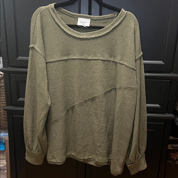 Olive Green Ribbed Sweater - Picture 1 of 3